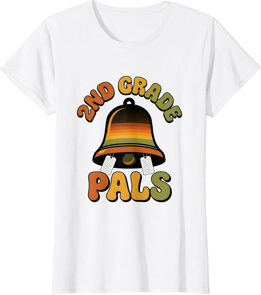 Women's 2nd Grade Pals Retro 70s Back to School Team Pride T-Shirt - White