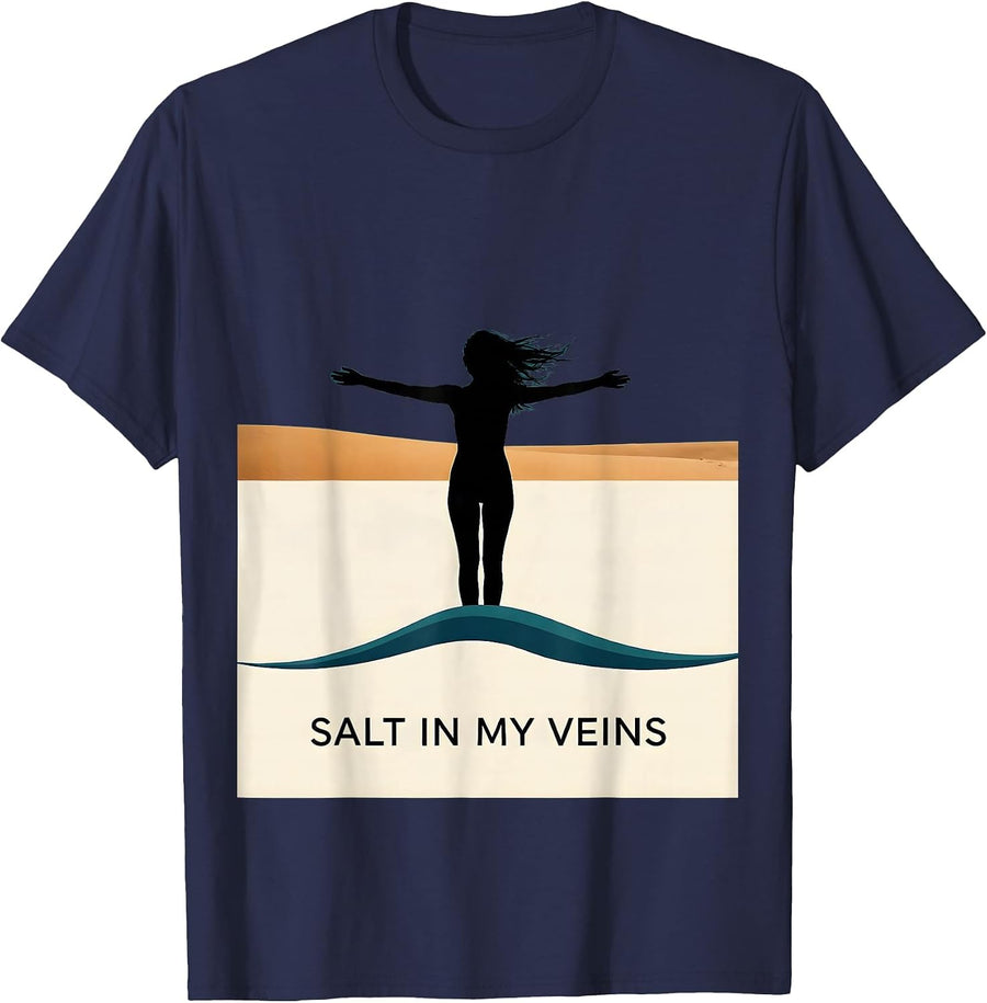 Salt In My Veins Gulf of Mexico Design T-Shirt - Navy Blue