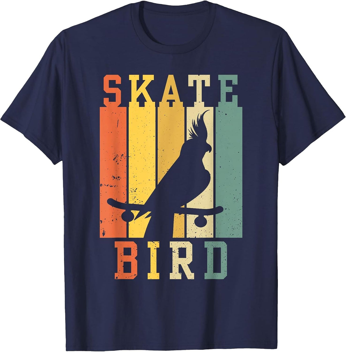 Skatebird Funny Parrot Skating T-Shirt - Navy Blue