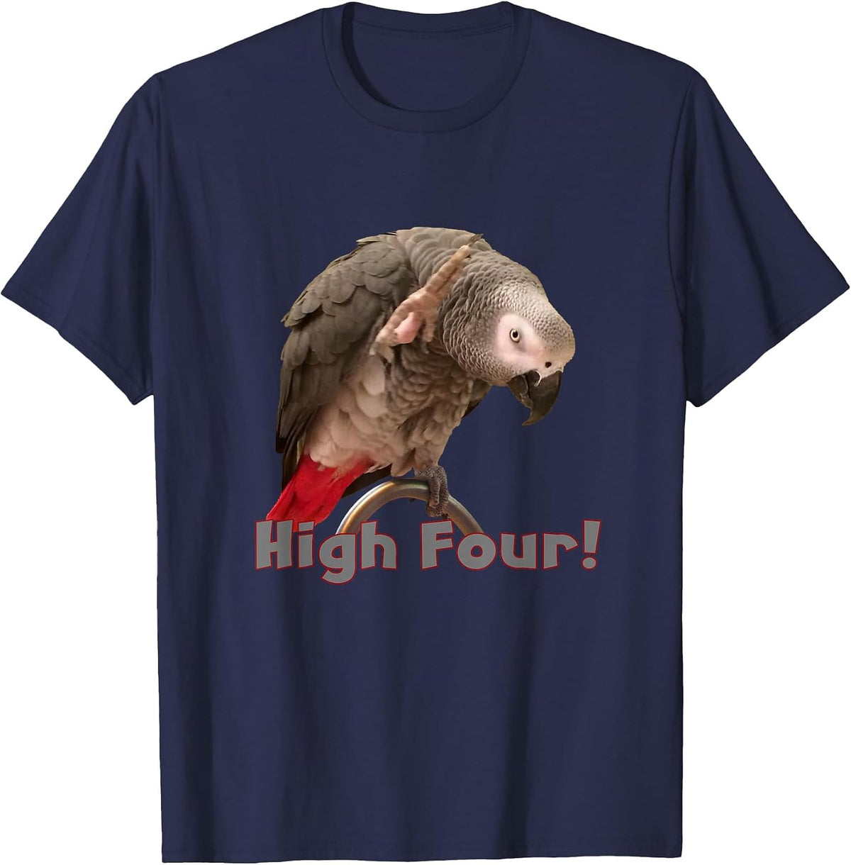 Funny African Grey Parrot Waving High Four T-Shirt - Navy Blue