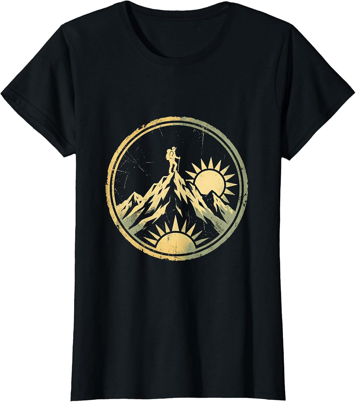 Lone Hiker Mountain Ridge Silhouette Design T-Shirt - Black