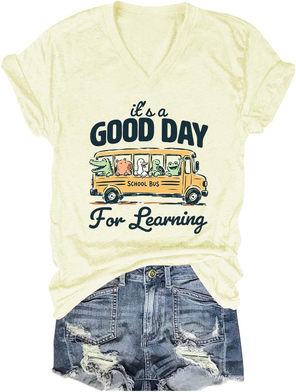 It's A Good Day for Learning Shirt Cute School Bus Animal T-Shirt - Creamy Yellow-1