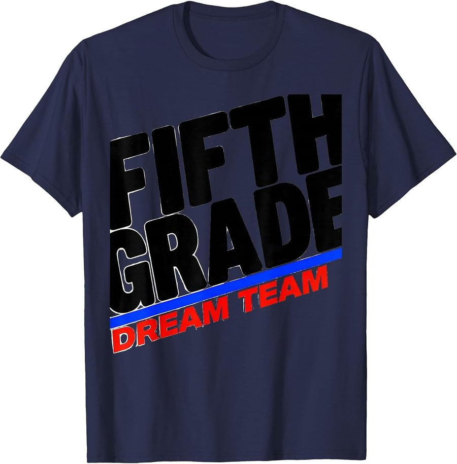 Fifth Grade Dream Team Cheerful Back to School Teacher T-Shirt - Navy Blue