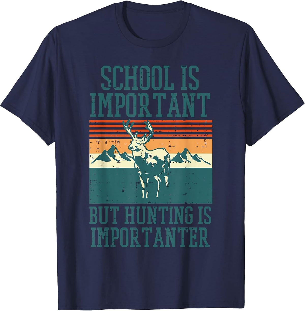 School Important Hunting Importanter Funny Deer Hunter Boys T-Shirt - Navy Blue