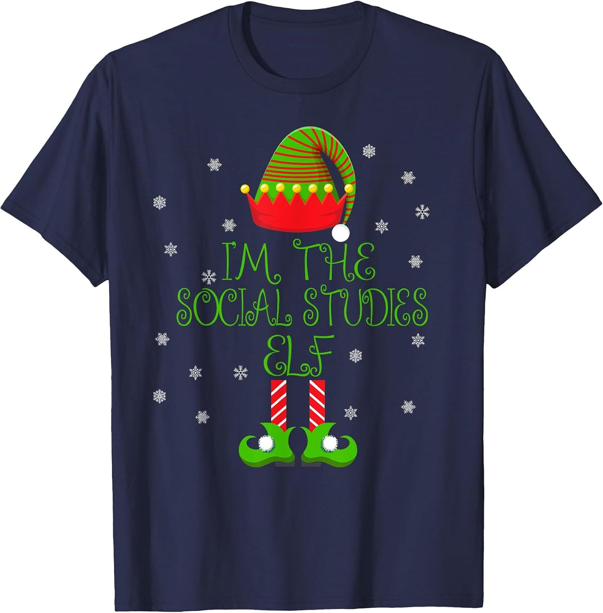I'm the Social Studies Elf Funny Teacher Xmas T-Shirt - Navy Blue