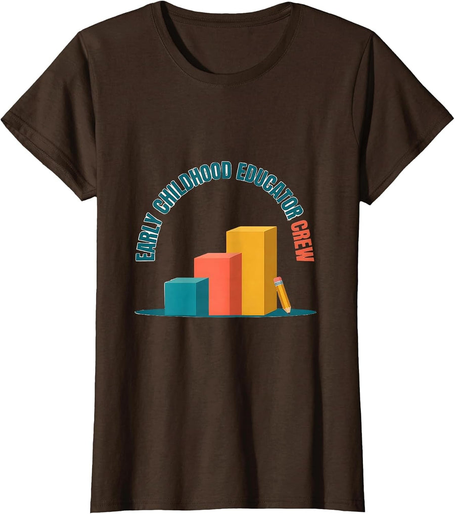 Women's Early Childhood Educator Crew Preschool Teacher Daycare T-Shirt - Brown