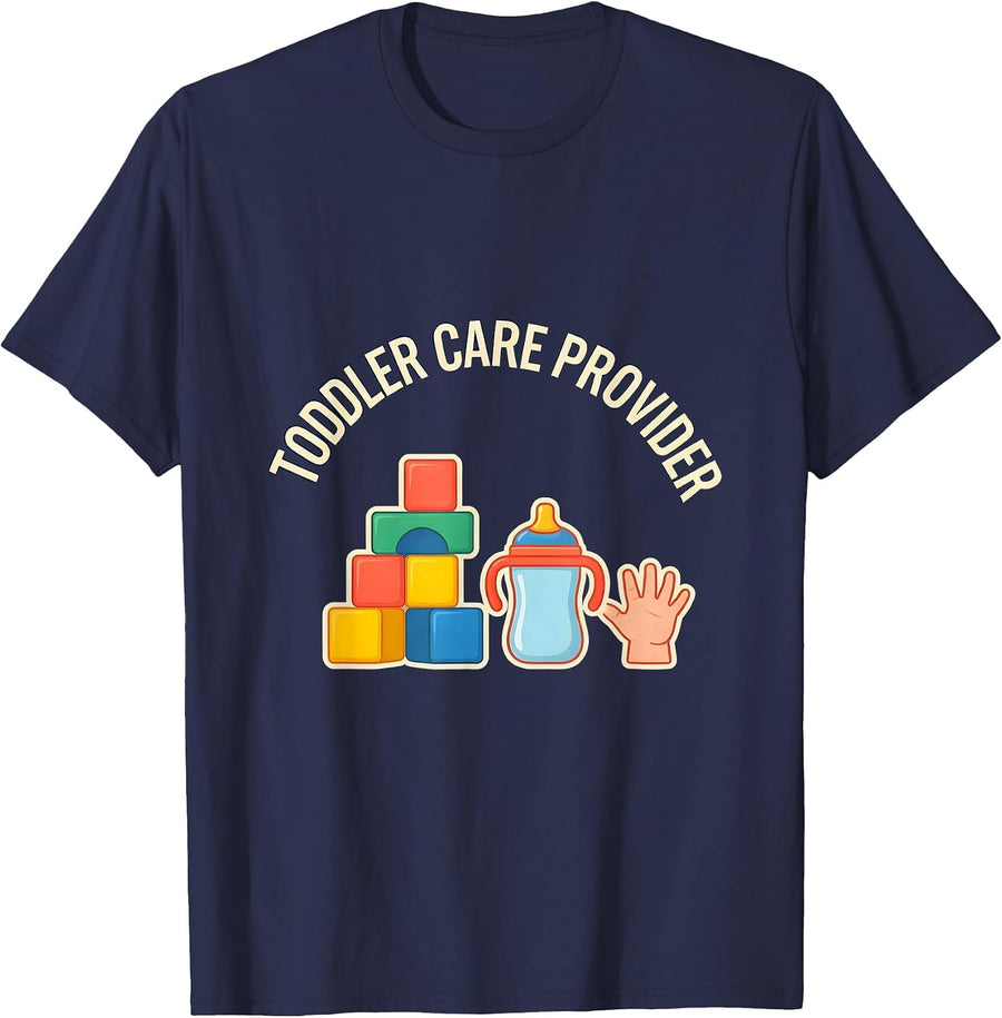 Toddler Care Provider Funny Daycare Teacher Staff Crew T-Shirt - Navy Blue