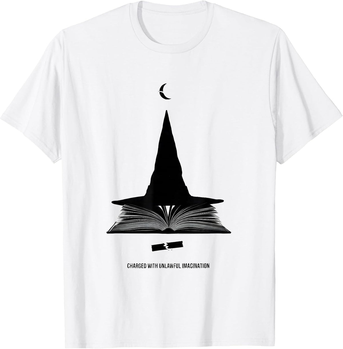 Men's Charged With Unlawful Imagination Minimalist Witch Book T-Shirt - White