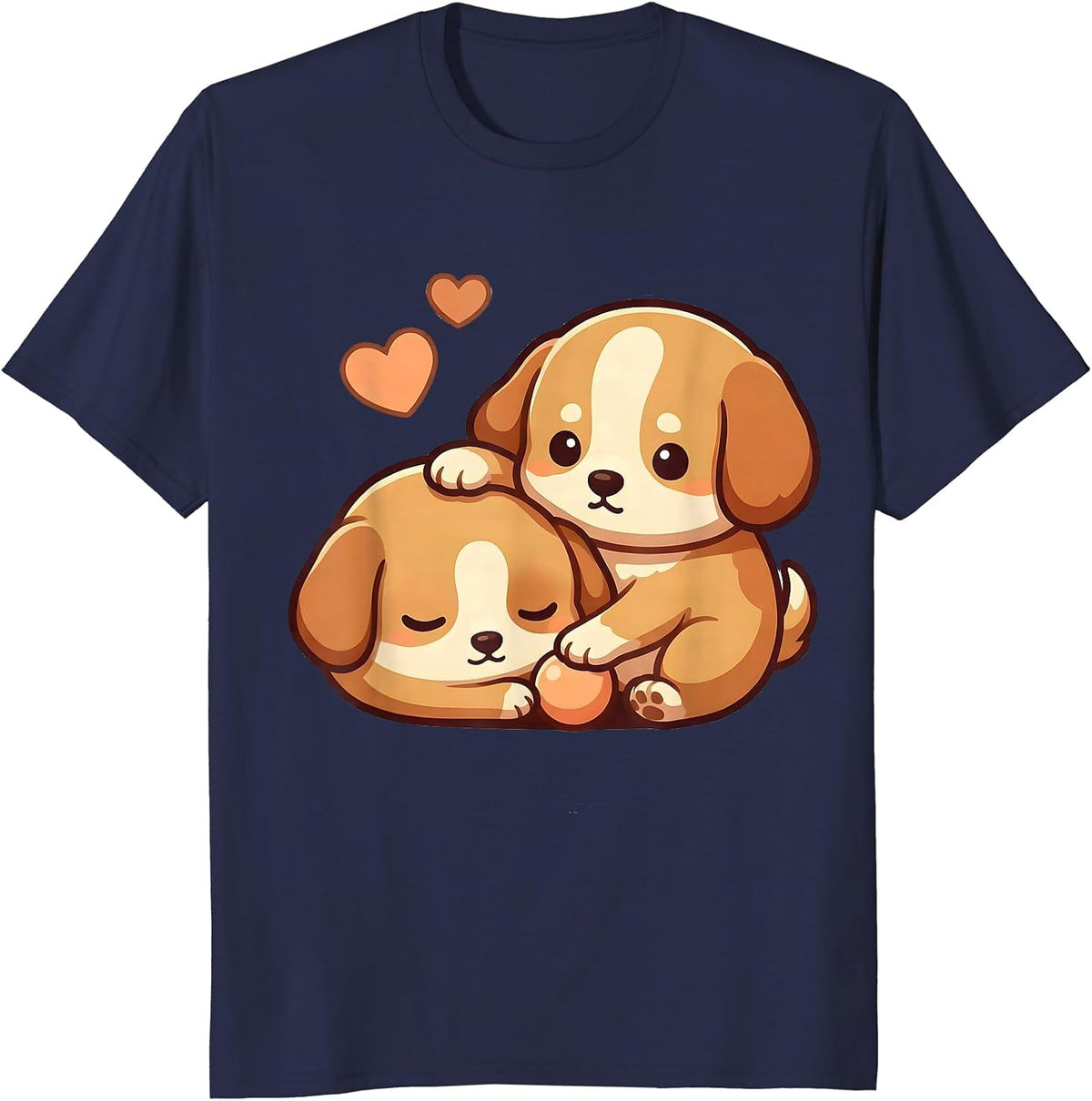 Cute Kawaii Puppies Neko Funny Dog Lover Gift T-Shirt - Navy Blue