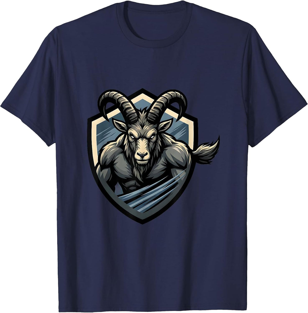 Defiant Goat Standing Strong in Storm Winds T-Shirt - Navy Blue
