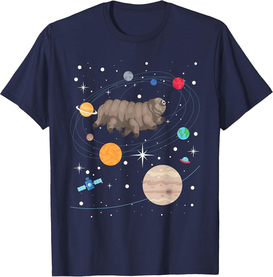 Tardigrade in Space - Water Bear Microbiology Moss Piglet T-Shirt - Navy Blue
