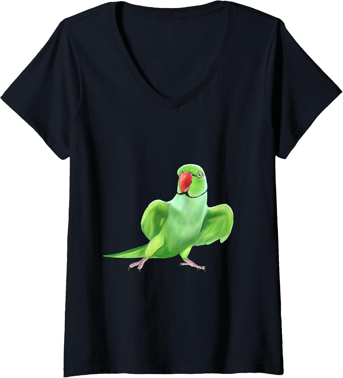 Women's Indian Ringneck Parrot Bird V-Neck T-Shirt - Black