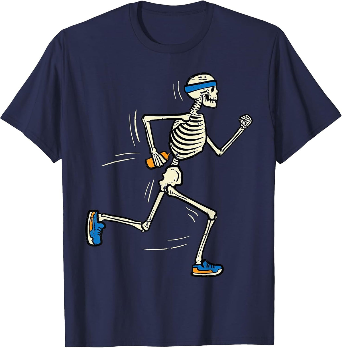Halloween Skeleton Running Marathon Costume Men Women Kids T-Shirt - Navy Blue