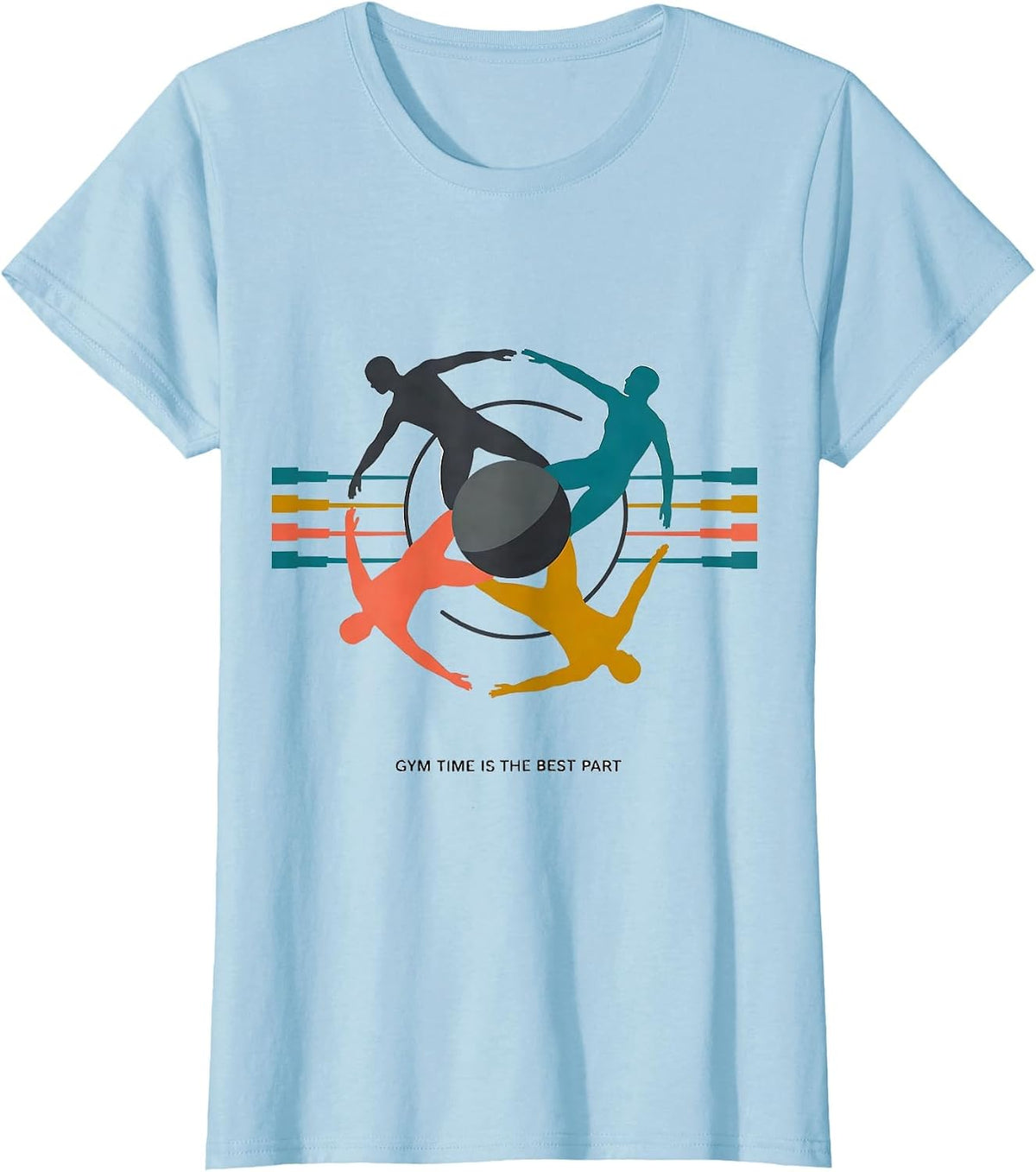 Women's Gym Time Is The Best Part Midcentury Modern PE Teacher Back T-Shirt - Baby Blue