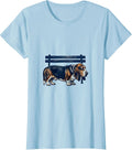Women's Basset Hound Under Bench Rubber Stamp Dog Lover Humor T-Shirt - Baby Blue