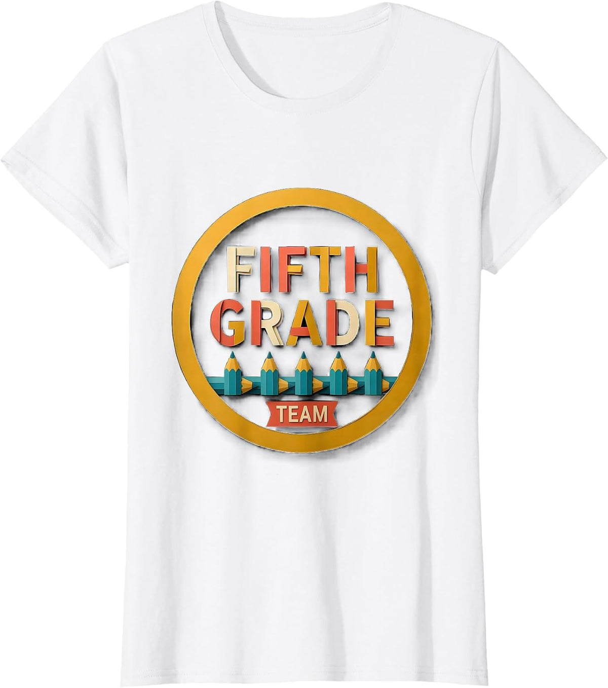 Women's Fifth Grade Team Paper Cutout Teacher Crew Back To School T-Shirt - White
