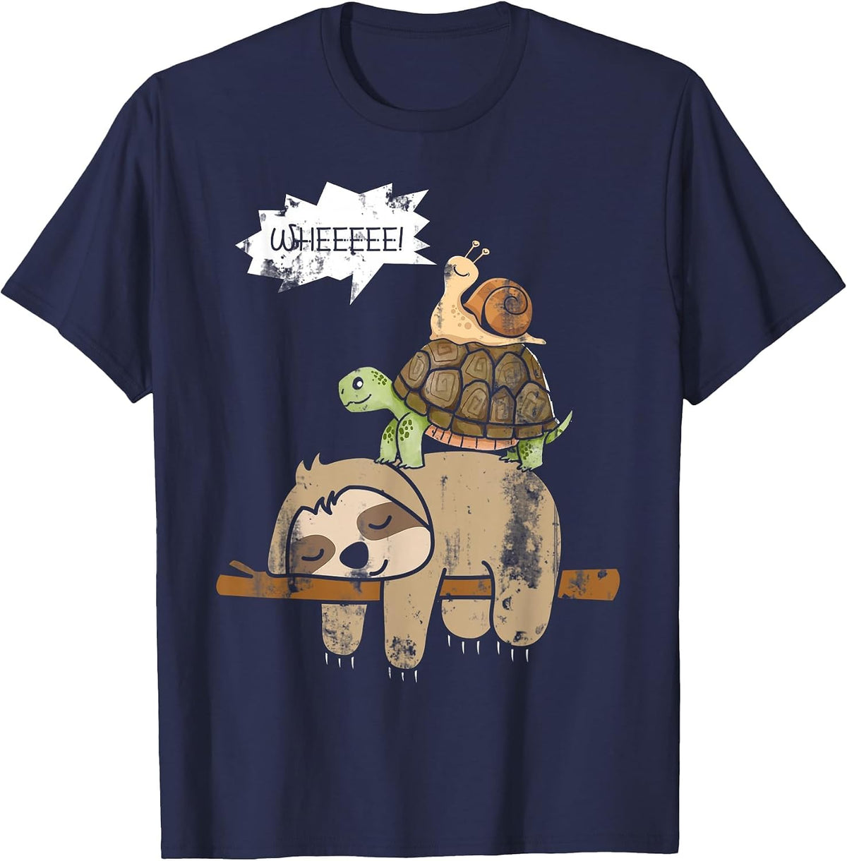 Turtle Riding A Sloth Whee Funny Sloth T-Shirt - Navy Blue