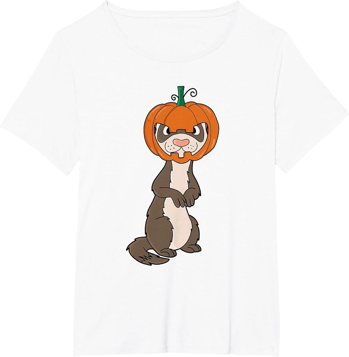 Funny Ferret with Pumpkin Helmet Halloween Costume T-Shirt - White