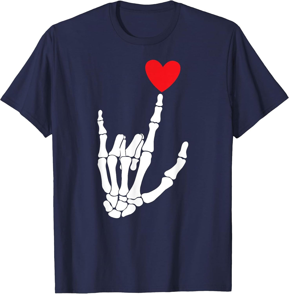 I Love You Skeleton Hand Sign ASL Heart Valentine's Day Boys T-Shirt - Navy Blue
