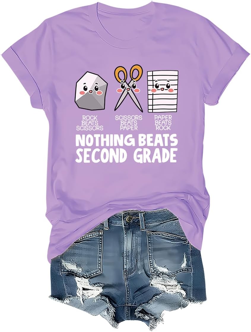 Nothing Beats Second Grade Shirt, 2nd Grade Back to School T-Shirt - Crew Neck Light Purple-1