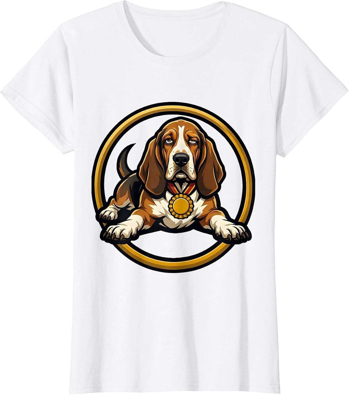 Women's Basset Hound Slouch Mascot Logo Funny Dog Lover Gift T-Shirt - White