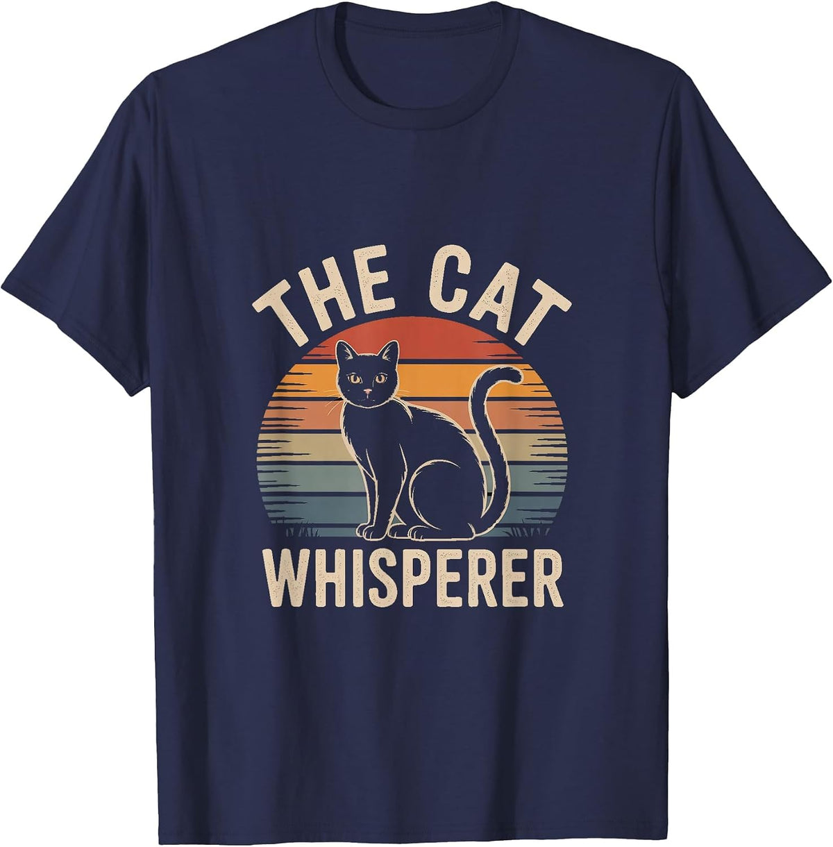 The Cat Whisperer Retro Black Cat Lover T-Shirt - Navy Blue