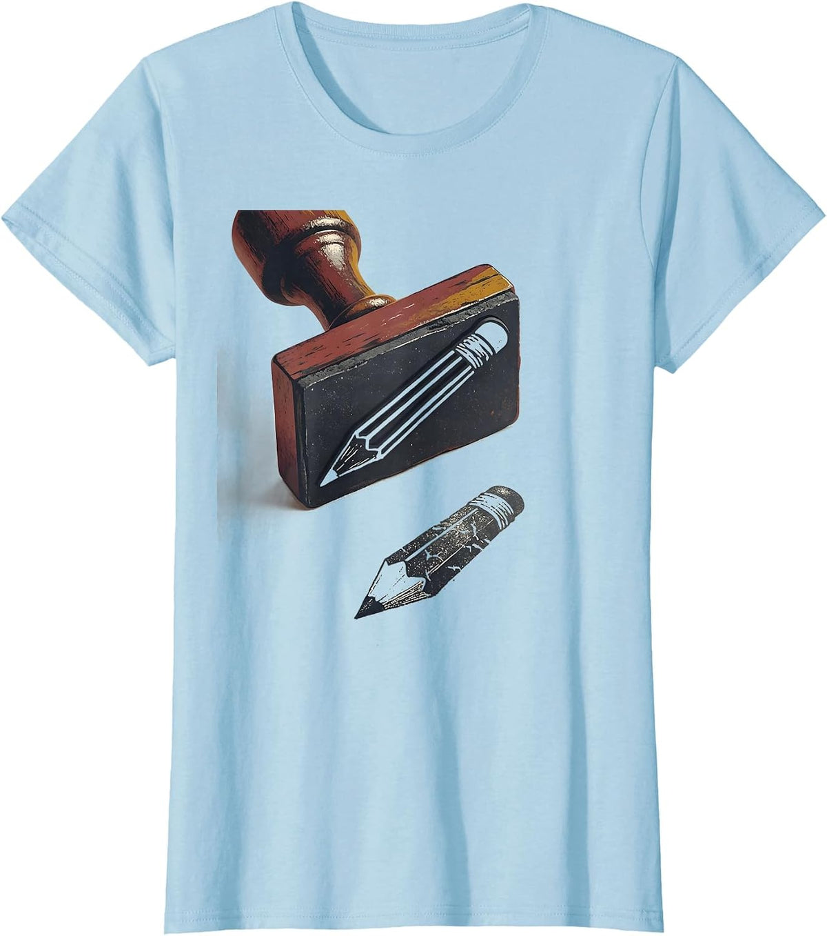 Stamp Pencil Editorial College Student Humor Novelty T-Shirt - Baby Blue