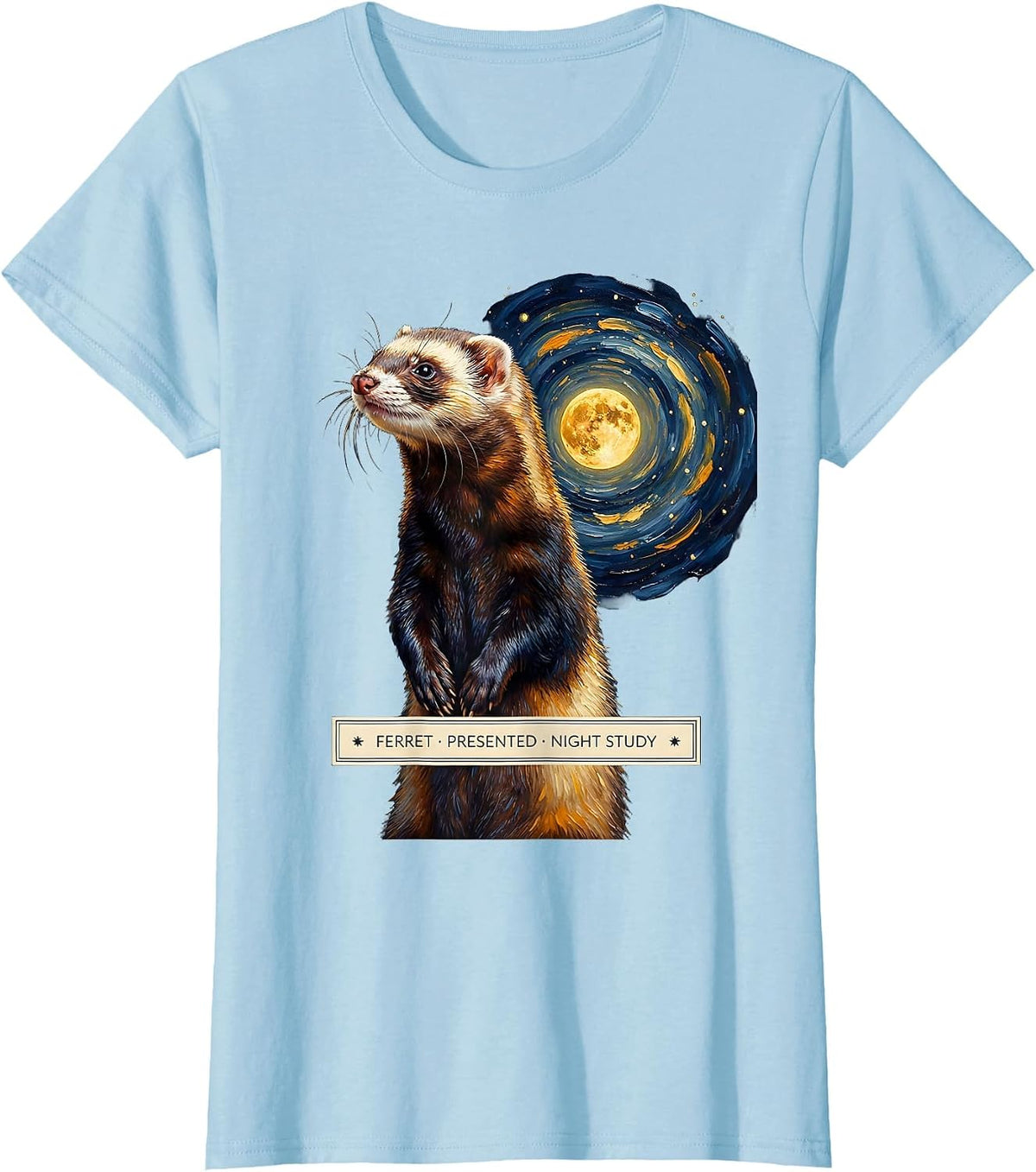 Ferret, Presented, Night Study Van Gogh Art Parody Pet Lover T-Shirt - Baby Blue