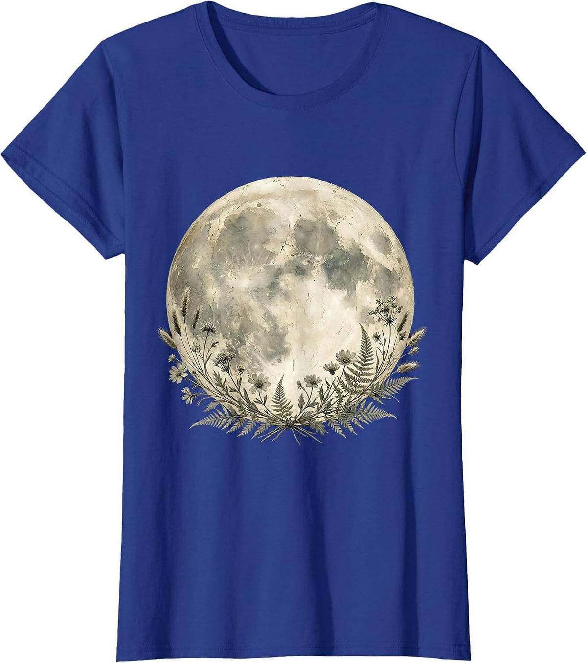 Women's Full Moon Shining Bright Illustration T-Shirt - Royal Blue