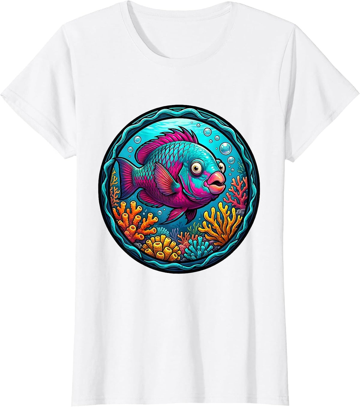 Puerto Rico Parrot Fish Coral Garden Illustration T-Shirt - White