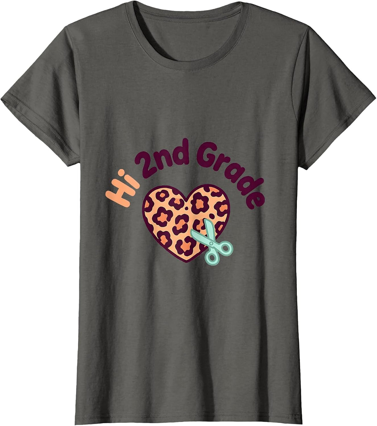 Women's Hi 2nd Grade Cute Kawaii Leopard Heart Back To School T-Shirt - Asphalt Grey