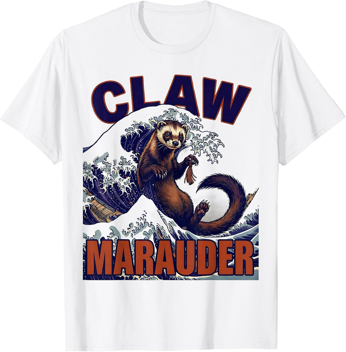 Men's Claw Marauder Ukiyo-e Ferret Lover Gift T-Shirt - White