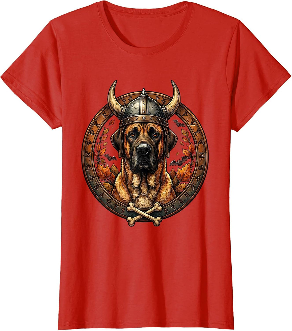 Women's Great Dane Viking Helmet Halloween Dog Design T-Shirt - Red