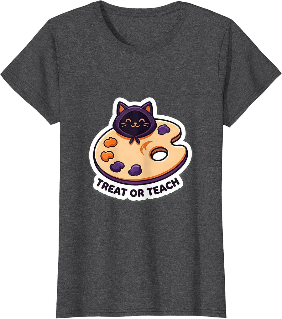 Women's Treat Or Teach Funny Teacher Halloween Costume Pun Humor T-Shirt - Dark Heather Grey