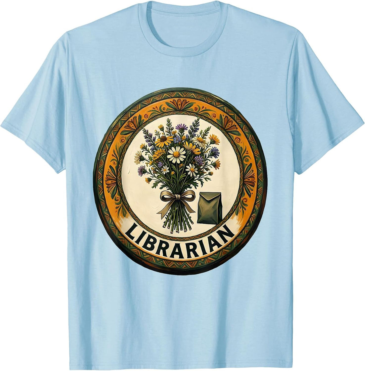 Men's Librarian Folk Art Teacher Appreciation Gift School Start T-Shirt - Baby Blue