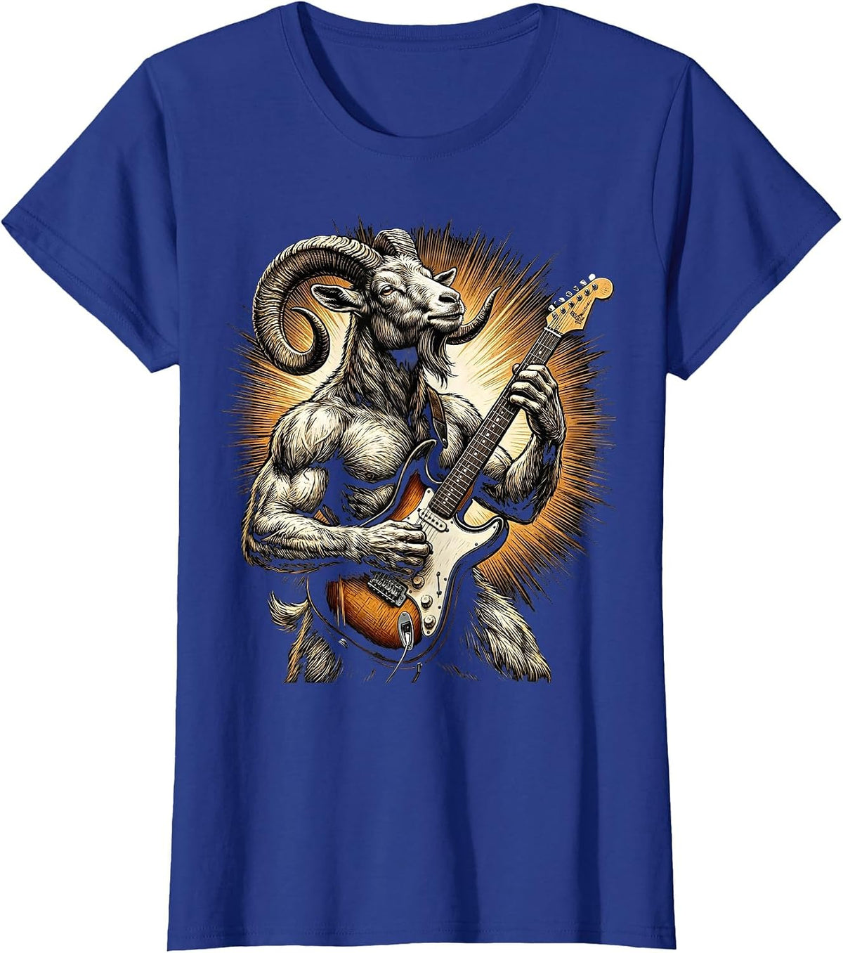 Women's Goat Rocking Electric Guitar On Stage T-Shirt - Royal Blue