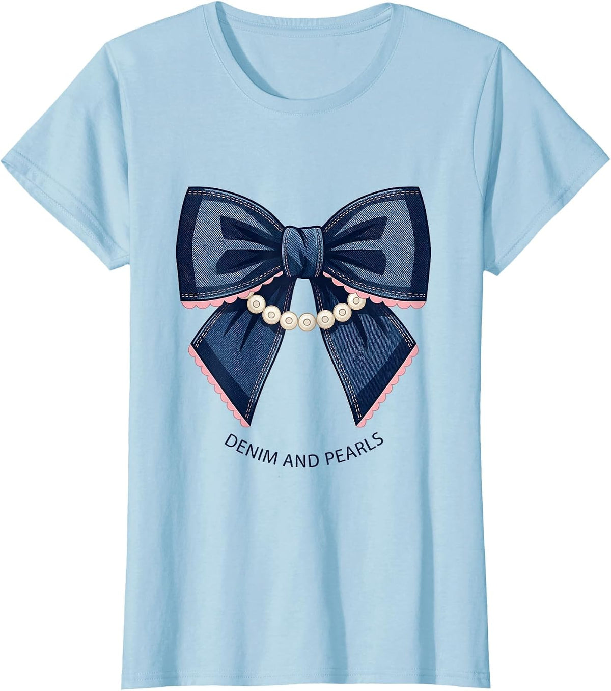 Women's Denim And Pearls Glam Vintage Ladies Gift T-Shirt - Baby Blue