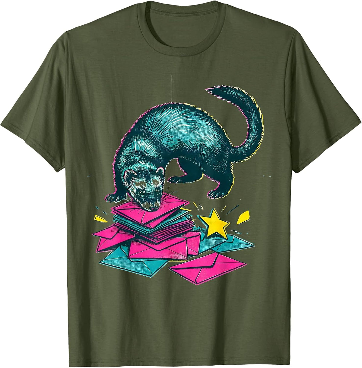 Men's Ferret Burrow Chaos Holiday Humor Gift T-Shirt - Olive Green
