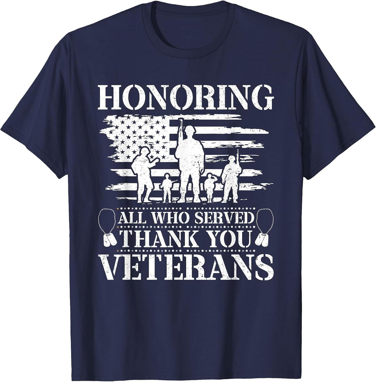 Honoring All Who Served Thank You Veterans Day American Flag T-Shirt - Navy Blue