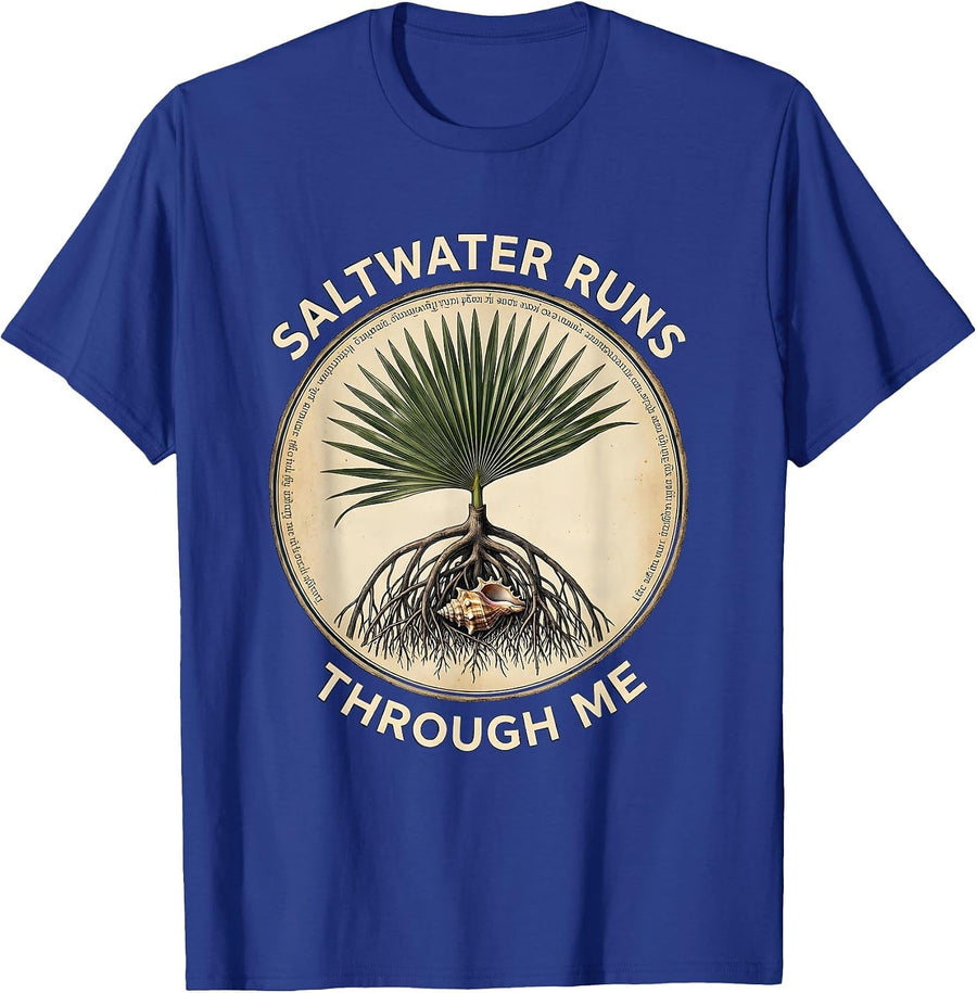 Saltwater Runs Through Me Caribbean Design T-Shirt, Men, Royal Blue, Medium - As Pictured