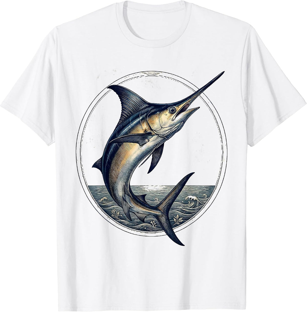 Men's Swordfish Breaking Ocean Surface Fishing Graphic T-Shirt - White