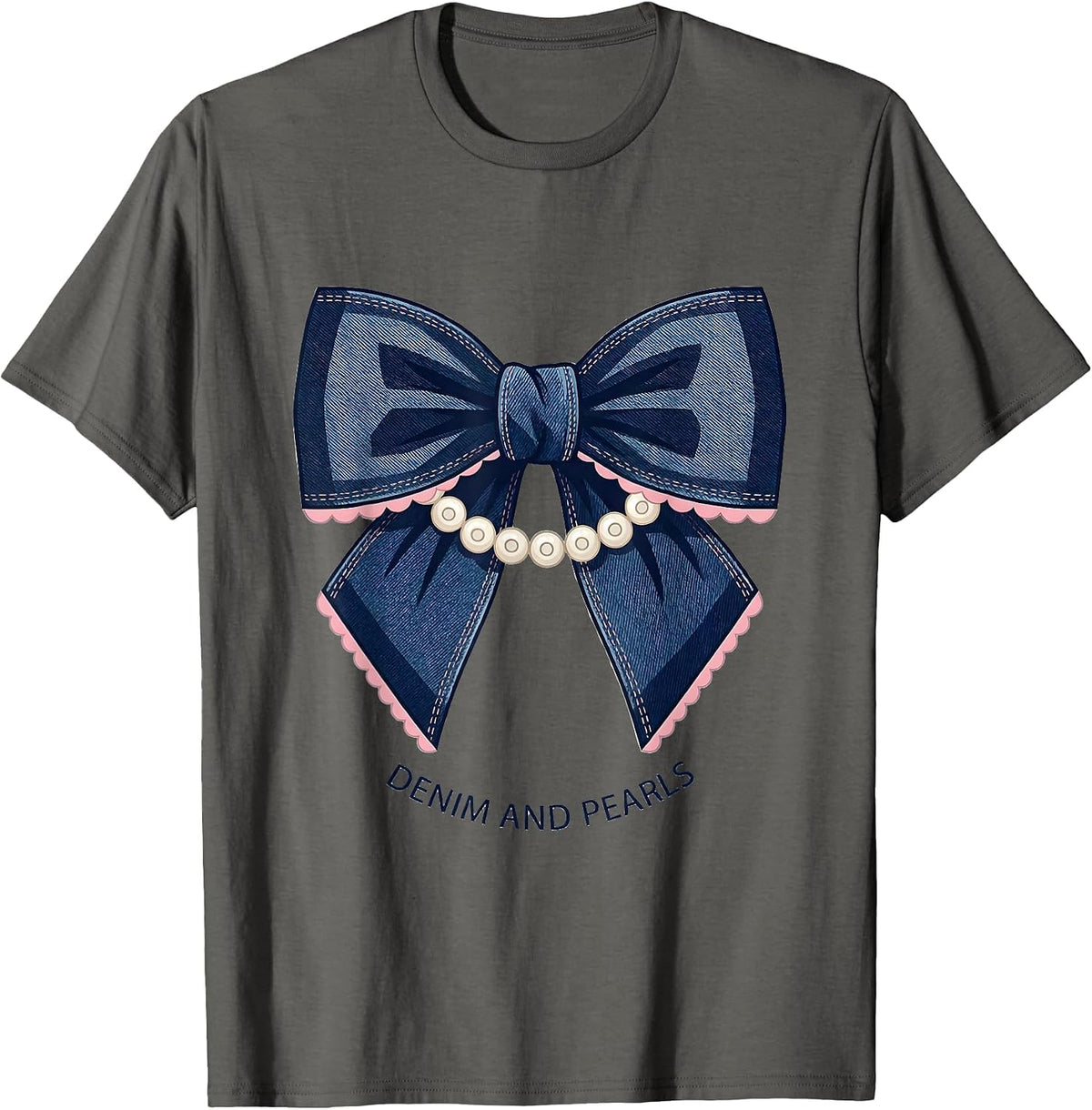Men's Denim And Pearls Glam Vintage Ladies Gift T-Shirt - Asphalt Grey