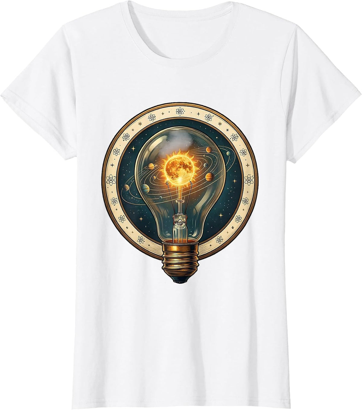 Women's Science Teacher Solar System Light Bulb Design T-Shirt - White