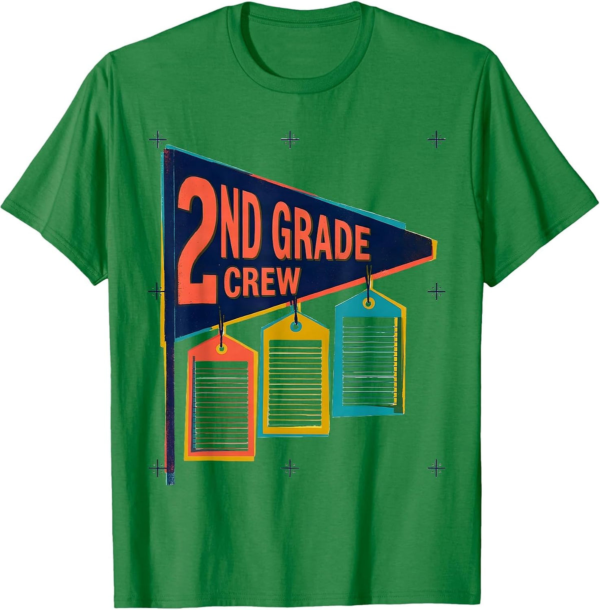 Men's 2nd Grade Crew Playful Back To School Student Teacher Team T-Shirt - Kelly Green