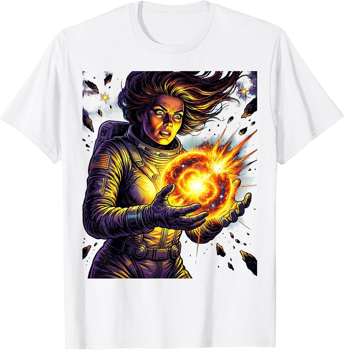 Men's Cosmic Embrace Supernova Illustration T-Shirt - White