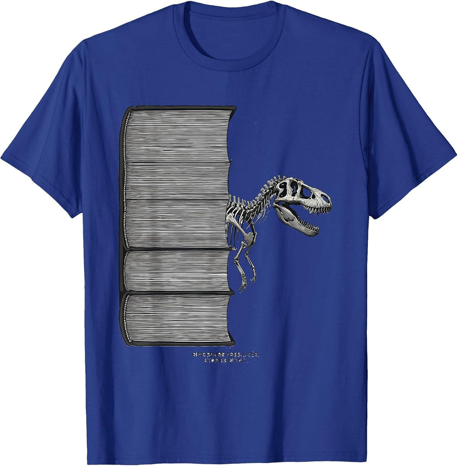 Dinosaurs Fossilized Stories Didn't Funny Bookworm Dinosaur T-Shirt - Royal Blue