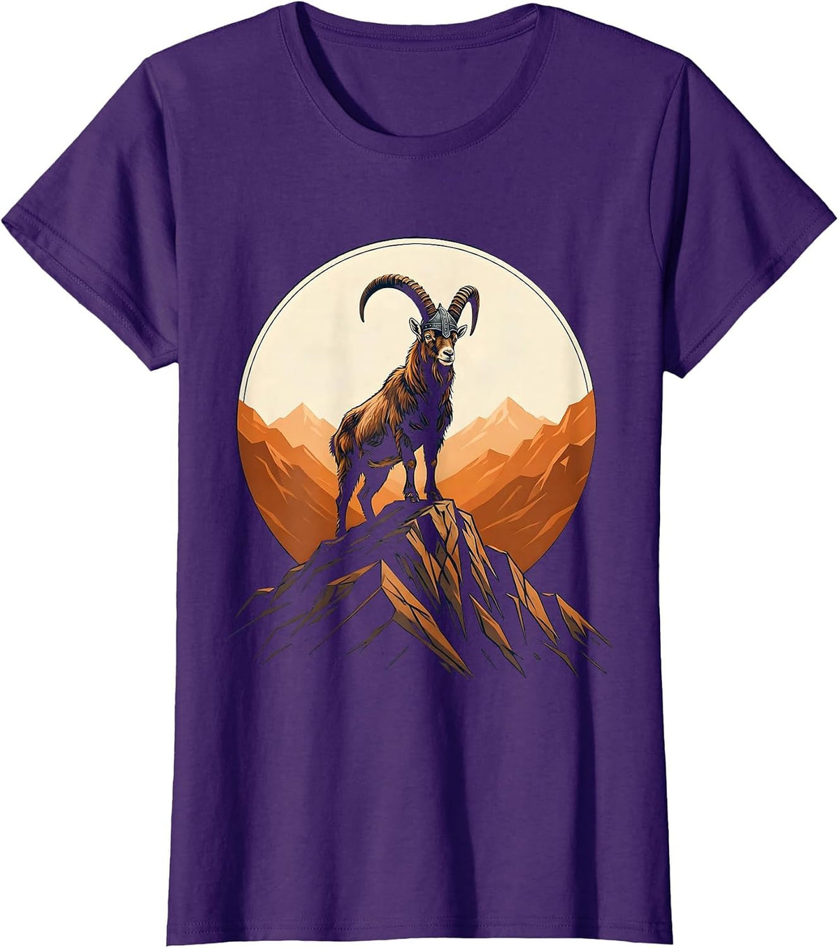 Women's Bearded Viking Goat Graphic Tee T-Shirt - Purple