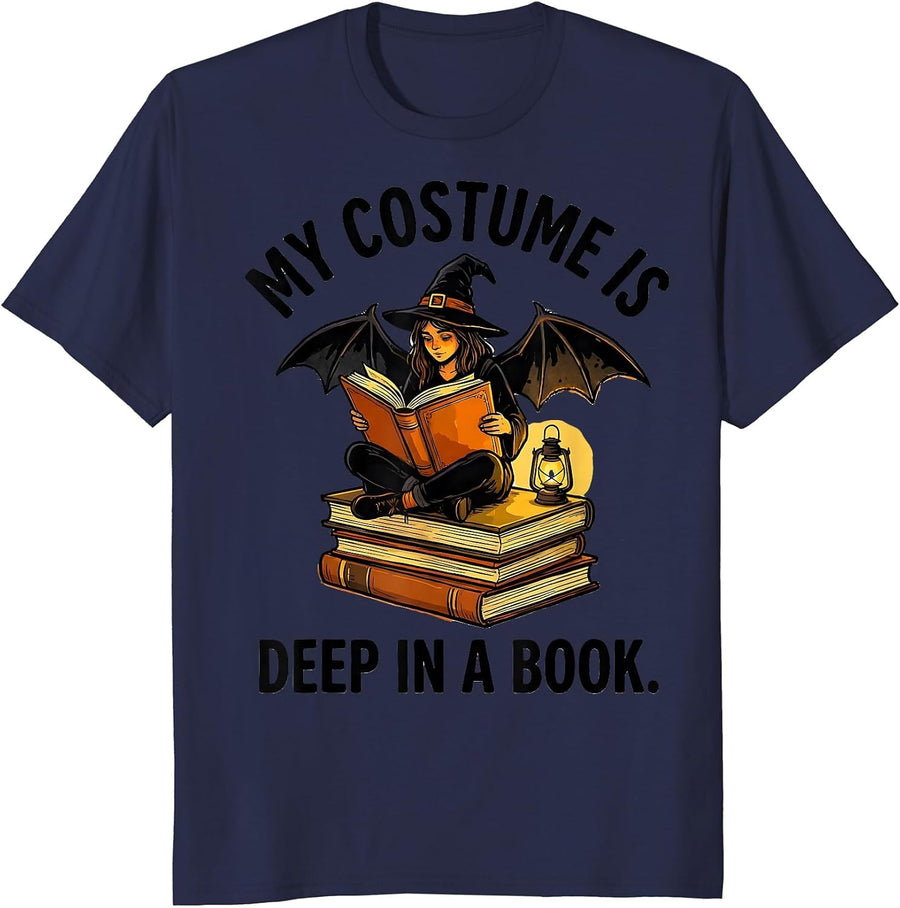 My Costume Is Deep In A Book Funny Book Lover Halloween T-Shirt - Navy Blue