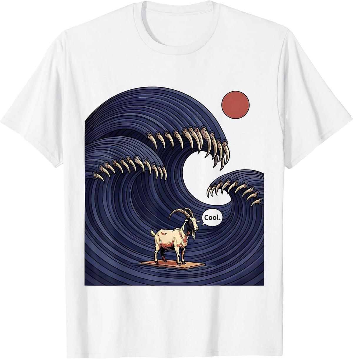 Men's Cool Funny Animal Surfing Japanese Wave Kanagawa Pet Lover T-Shirt - White