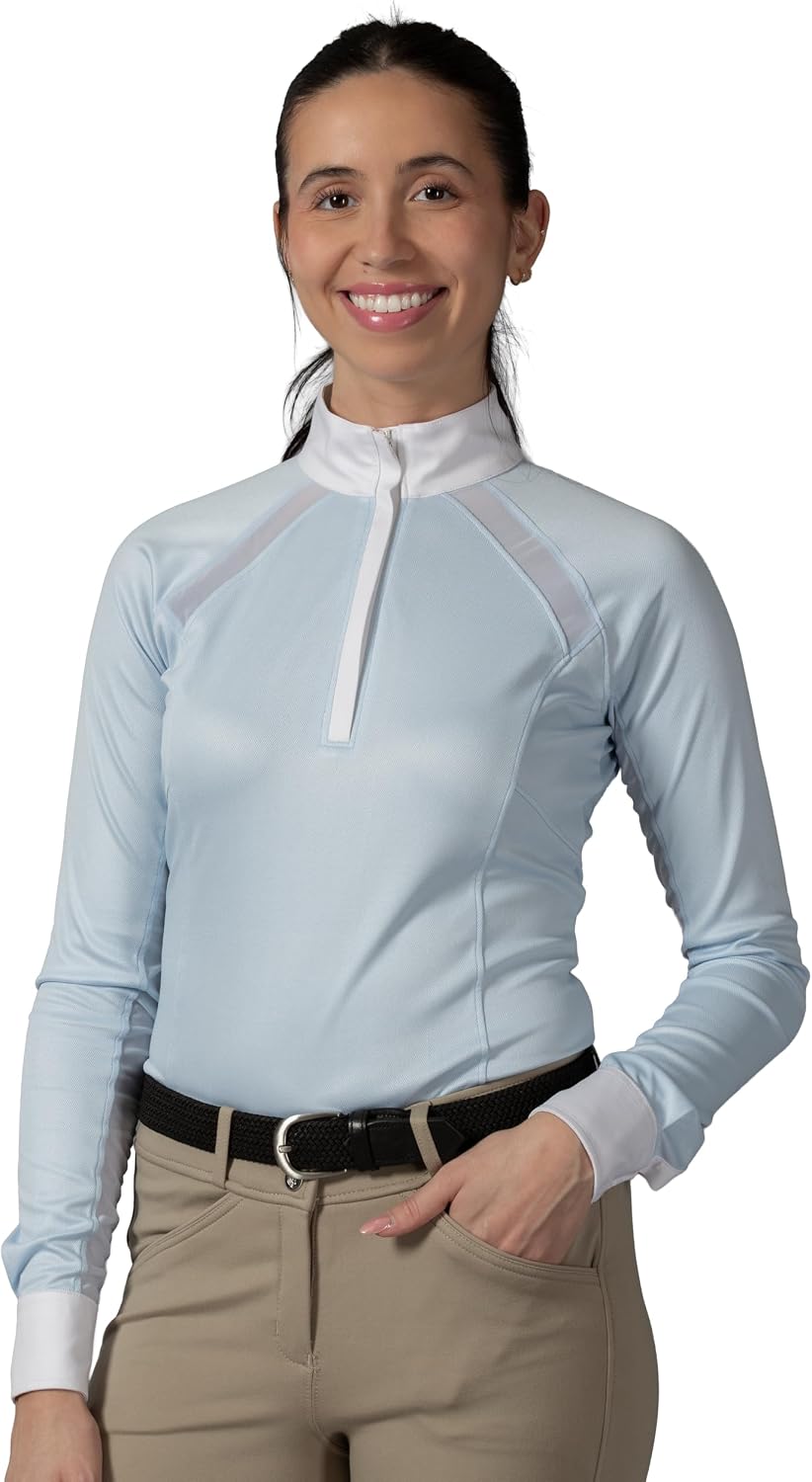 Equinavia Ingrid Womens Long Sleeve Equestrian Show Shirt, Riding Shirt - Sweet Blue
